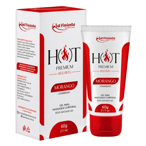 GEL PARA MASSAGEM CORPORAL HOT PREMIUM - MORANGO 60g