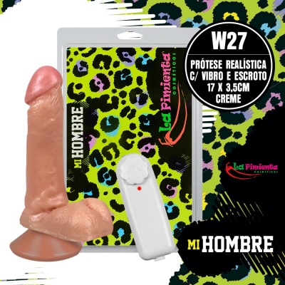 PRÓTESE REALÍSTICA VIBRO C/ ESCROTO 16,5 X 3,7CM – CREME