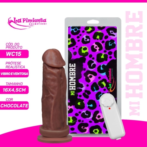 PRÓTESE REALÍSTICA VIBRO E VENTOSA 16 X 4,5CM – CHOCOLATE