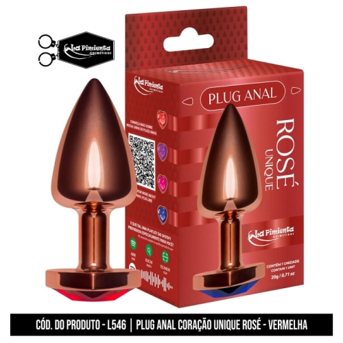 PLUG ANAL CORAÇÃO UNIQUE ROSÉ – VERMELHO