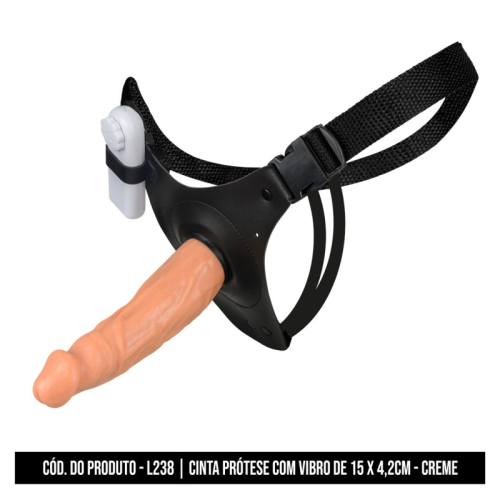 CINTA C/ PRÓTESE E VIBRO DE 15 x 4,2CM - CREME 