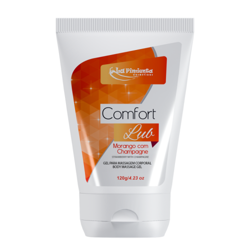 GEL PARA MASSAGEM CORPORAL COMFORT LUB - MORANGO COM CHAMPAGNE 120g