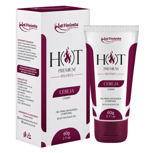 GEL PARA MASSAGEM CORPORAL HOT PREMIUM - CEREJA 60g