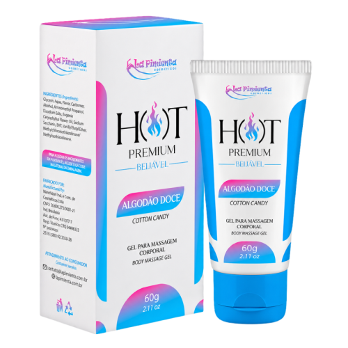 GEL PARA MASSAGEM CORPORAL HOT PREMIUM - ALGODÃO DOCE 60g